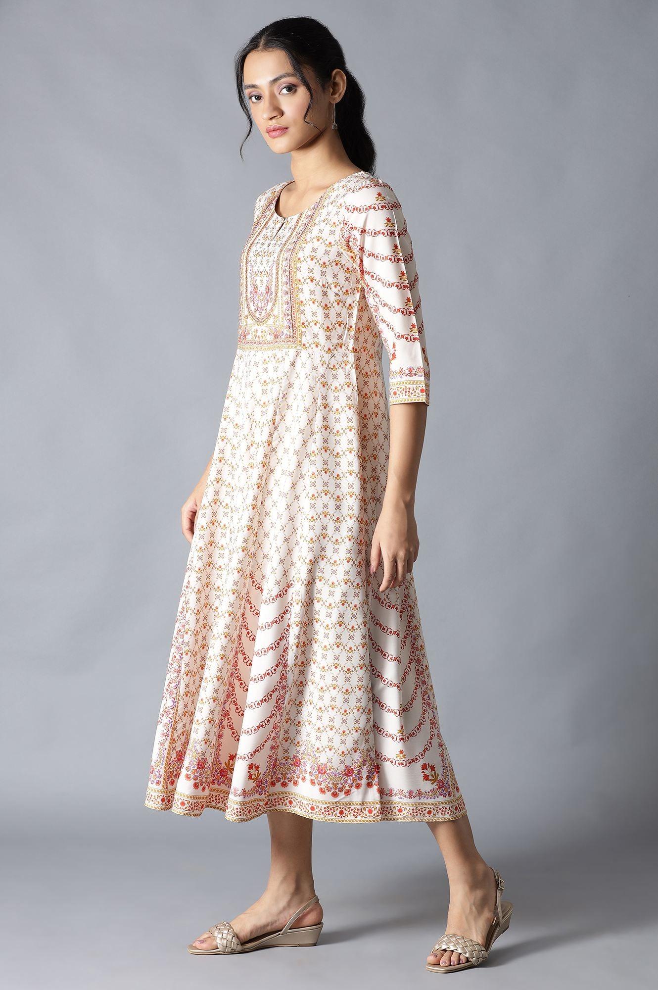 Ecru Embroidered Crepe kurta With Slim Pants And Cotton Dupatta - wforwoman