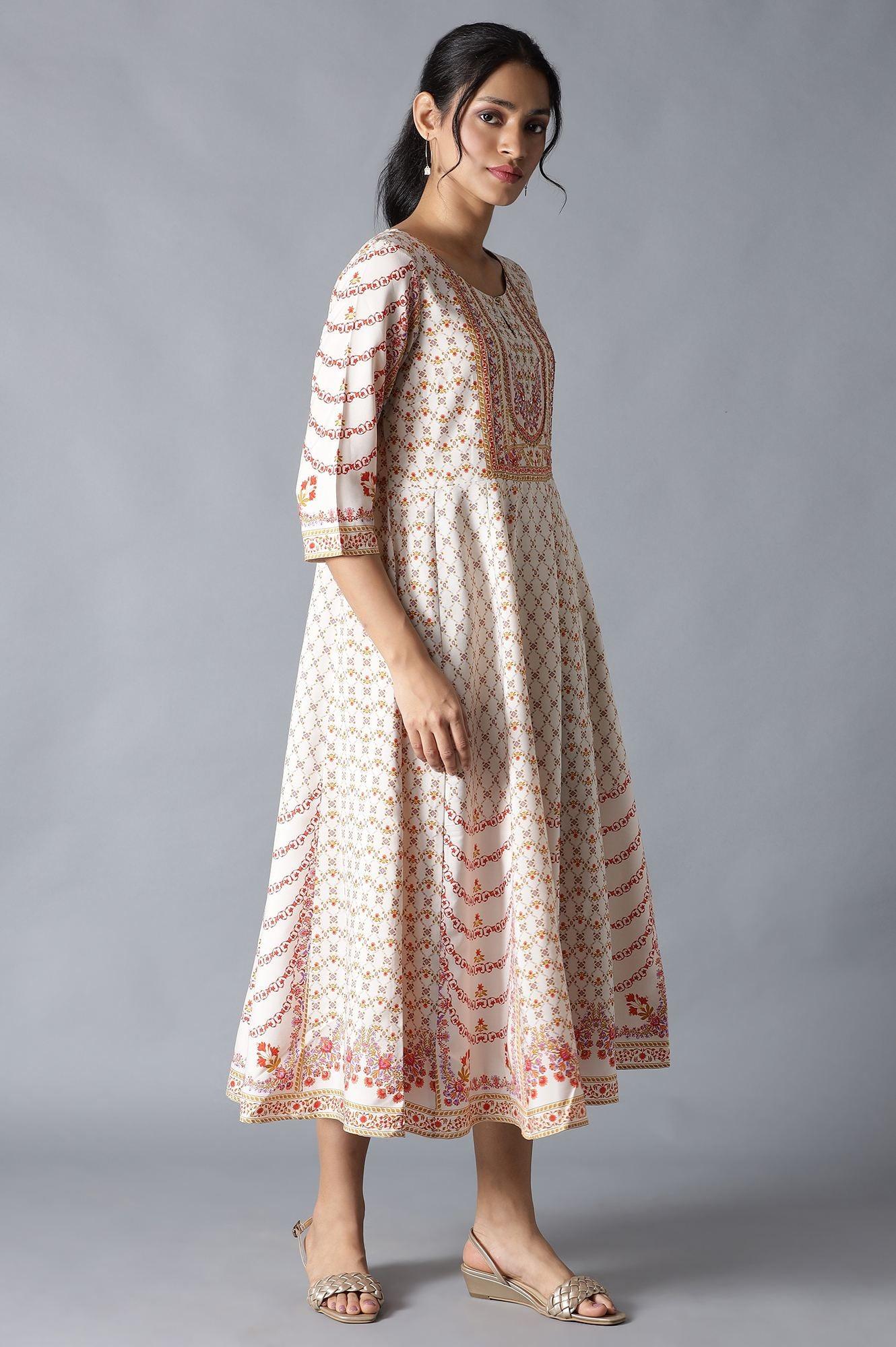 Ecru Embroidered Crepe kurta With Slim Pants And Cotton Dupatta - wforwoman