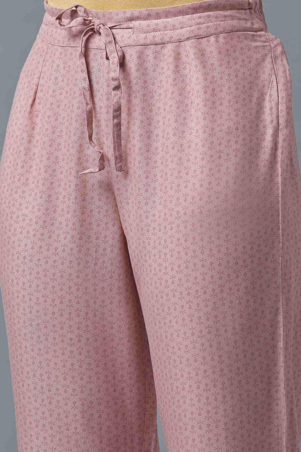 Light Pink Embroidered kurta In Round Neck With Straight Pants And Chiffon Dupatta