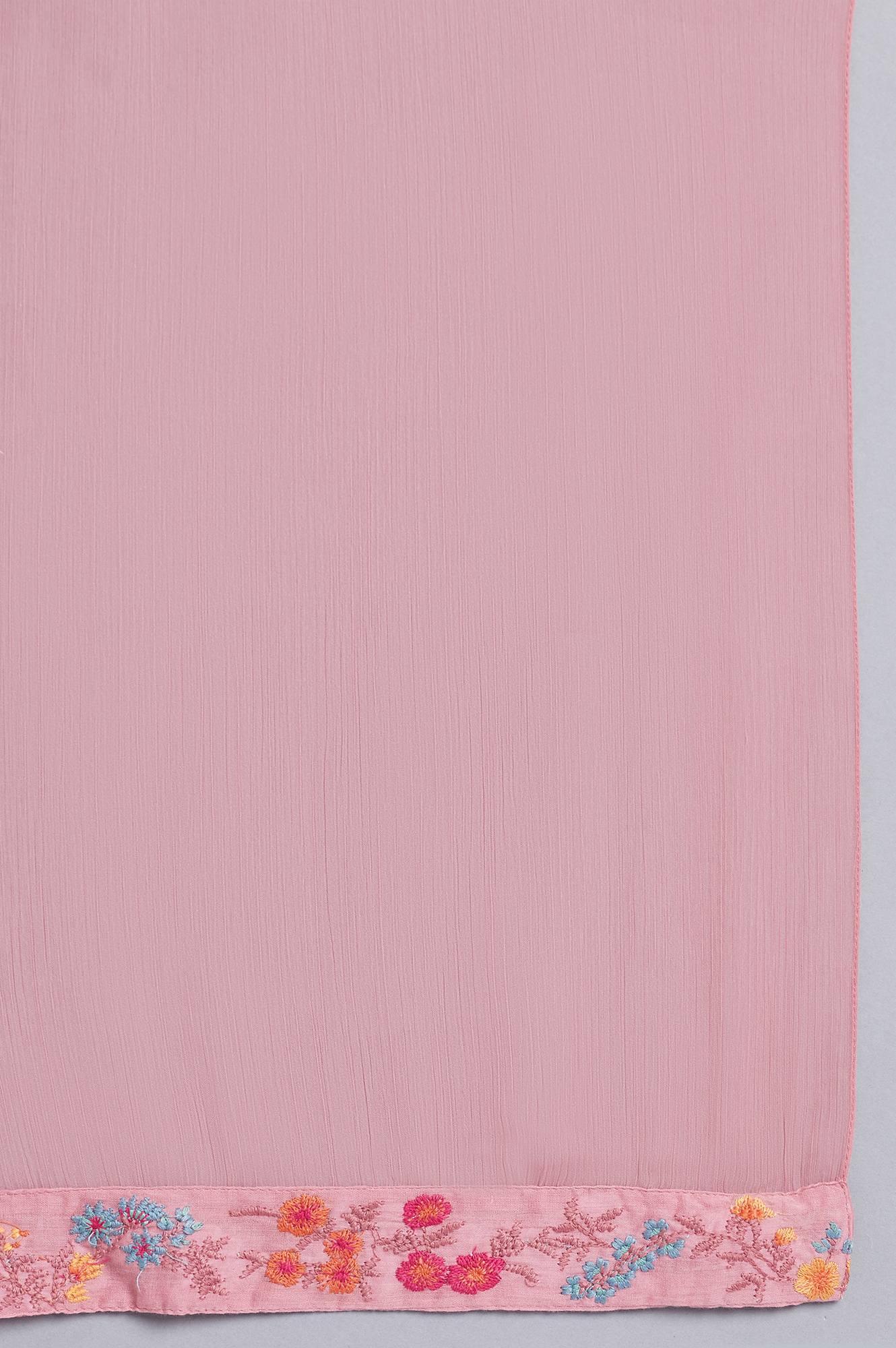 Light Pink Embroidered kurta In Round Neck With Straight Pants And Chiffon Dupatta - wforwoman