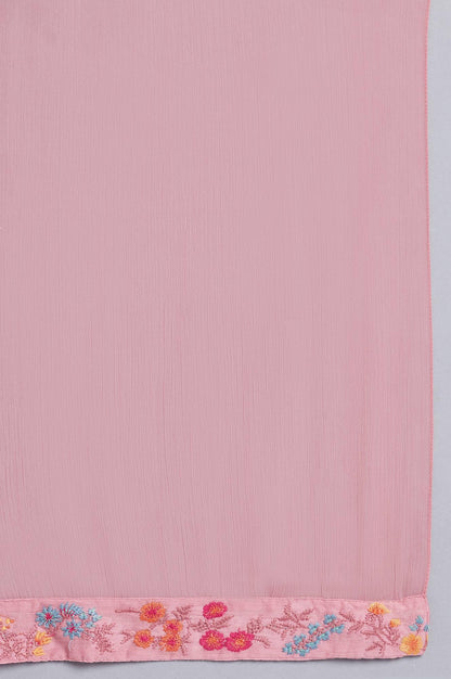 Light Pink Embroidered kurta In Round Neck With Straight Pants And Chiffon Dupatta - wforwoman