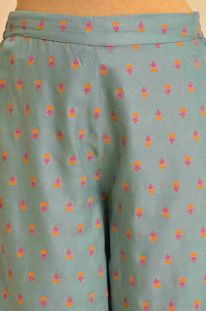 Aqua Blue Floral Embroidered Kurta And Parallel Pants Set - wforwoman