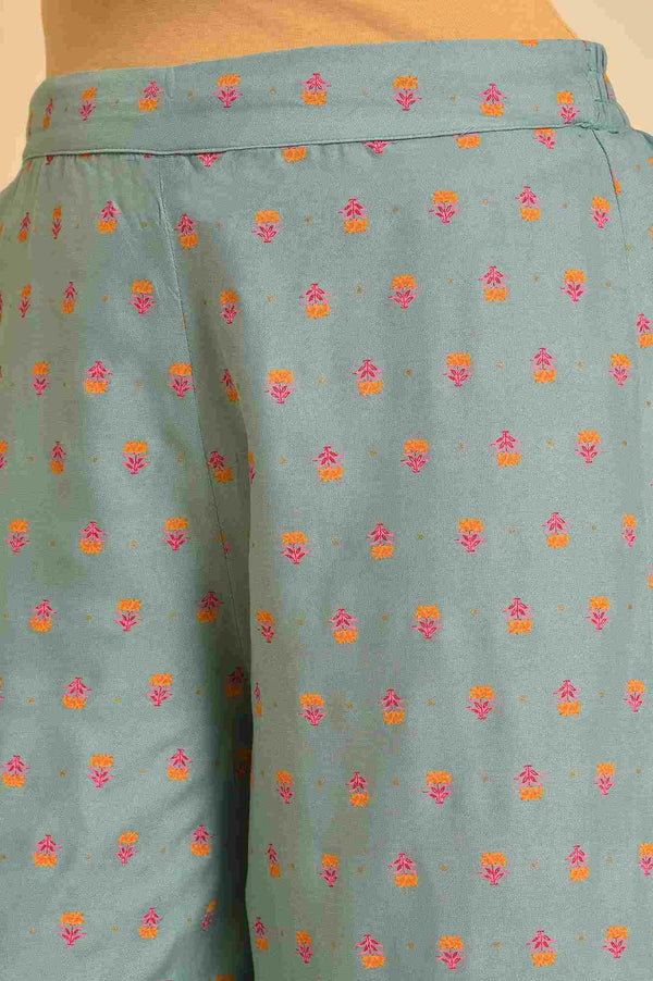 Aqua Blue Floral Embroidered Kurta And Parallel Pants Set