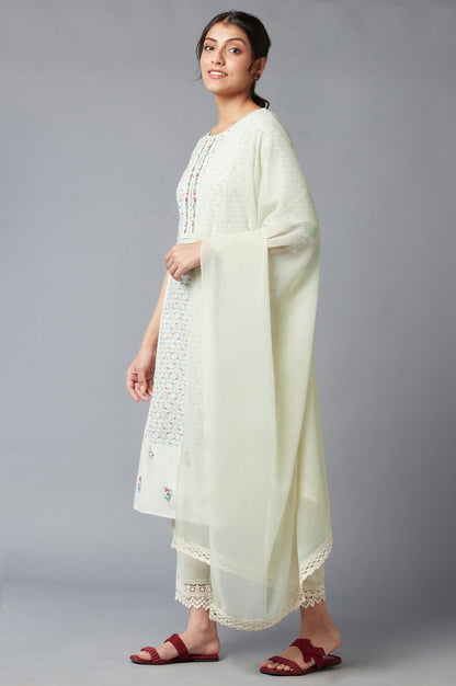 Light Green Embroidered kurta In Keyhole Neckline With Straight Pants And Chiffon Dupatta - wforwoman