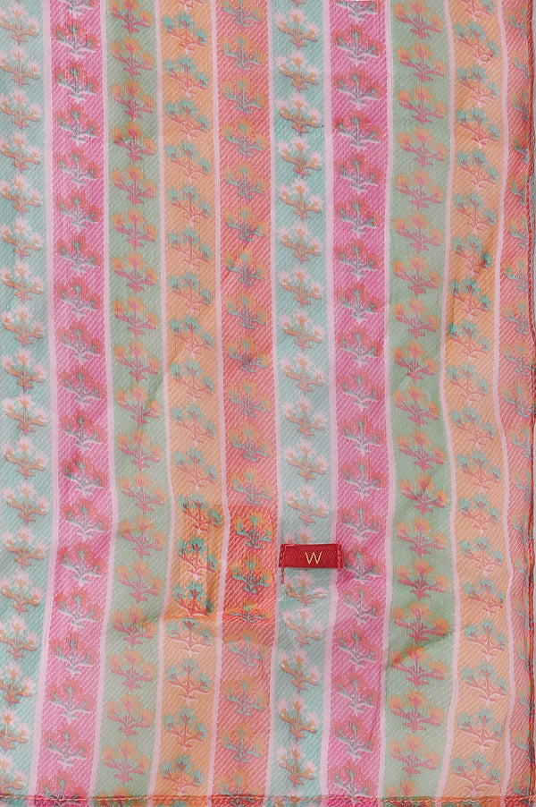 Pink Embroidered Flared Kurta, Tights and Dupatta Set