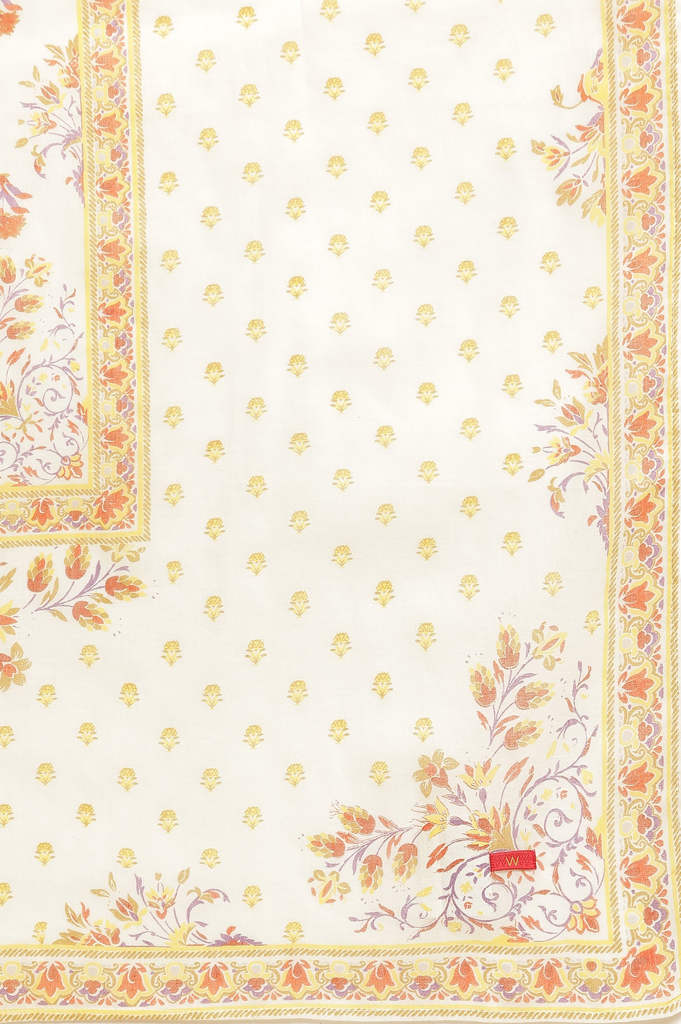 Ecru Floral Printed Kurta, Pants &amp; Dupatta Set