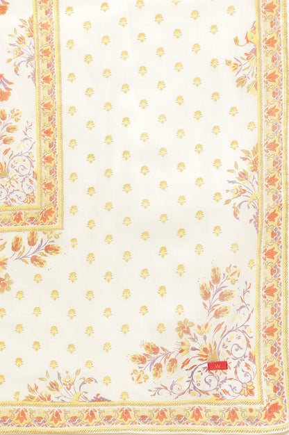 Ecru Floral Printed Kurta, Pants &amp; Dupatta Set