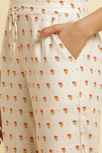 Ecru Floral Printed Kurta, Pants &amp; Dupatta Set