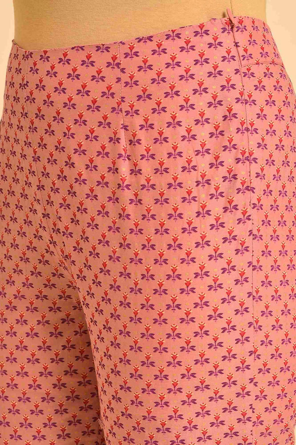 Pink Printed A-Line Kurta, Pants And Dupatta Set