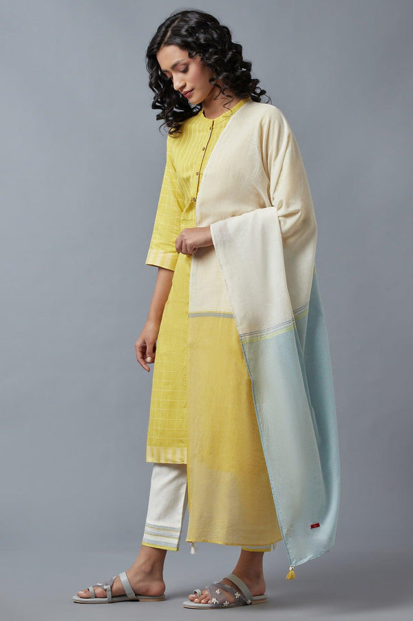 Yellow Dobby Straight kurta With Ecru Slim Pants And Dupatta