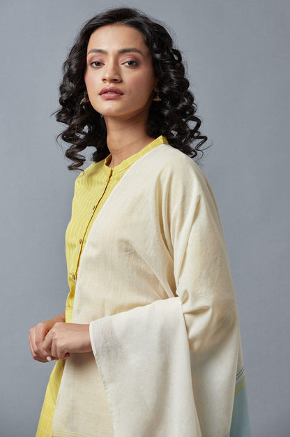 Yellow Dobby Straight kurta With Ecru Slim Pants And Dupatta - wforwoman