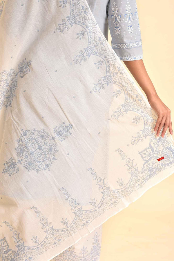 Blue Printed Sequined Kurta, Parallel Pants And Dupatta Set