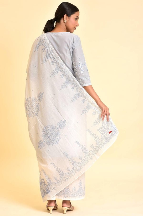 Blue Printed Sequined Kurta, Parallel Pants And Dupatta Set