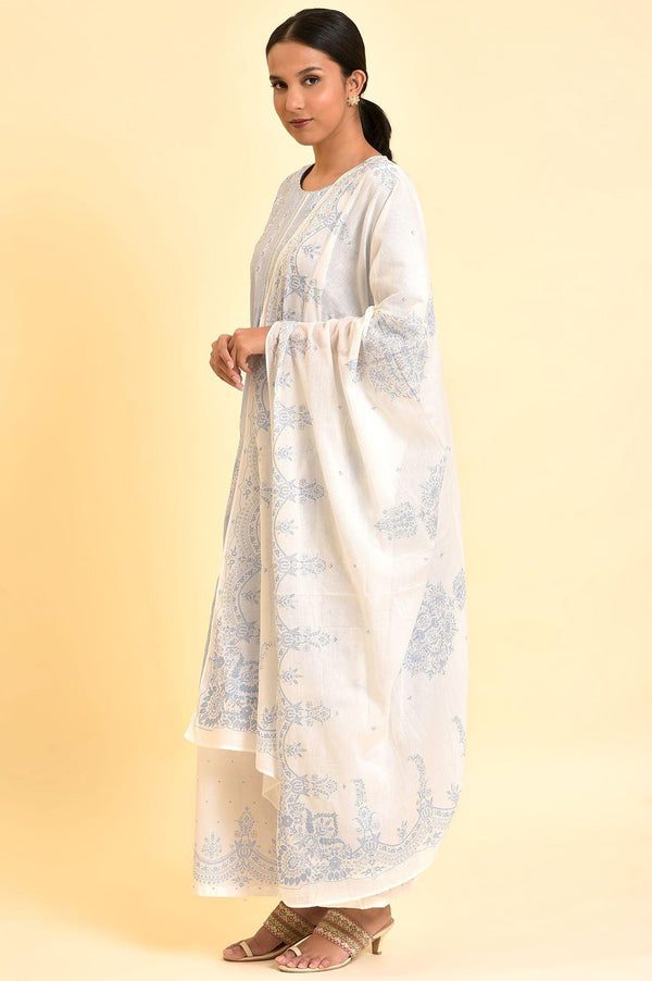 Blue Printed Sequined Kurta, Parallel Pants And Dupatta Set