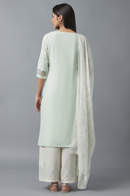 Light Green Embroidered kurta with Parallel Pants and Dupatta - wforwoman