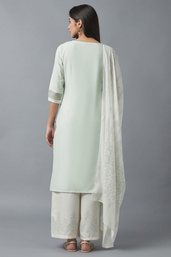 Light Green Embroidered kurta with Parallel Pants and Dupatta