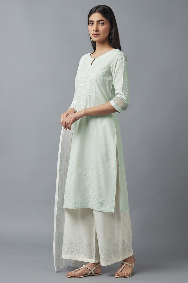 Light Green Embroidered kurta with Parallel Pants and Dupatta