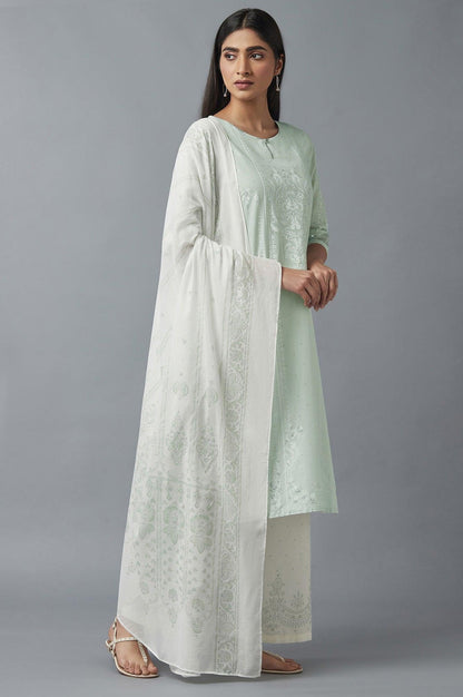 Light Green Embroidered kurta with Parallel Pants and Dupatta - wforwoman