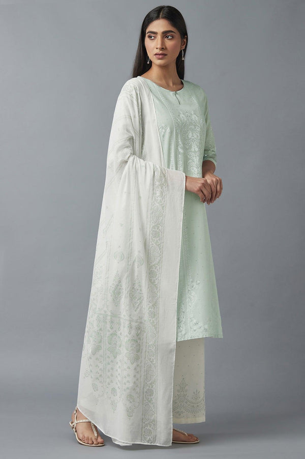 Light Green Embroidered kurta with Parallel Pants and Dupatta