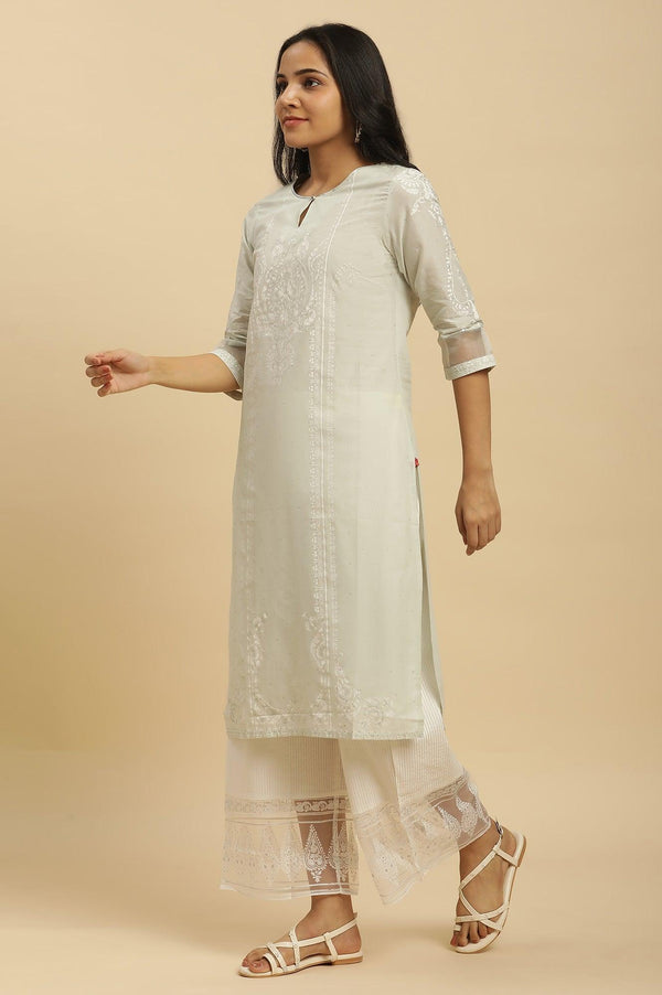 Green Printed Straight Kurta, Parallel Pants And Dupatta Set