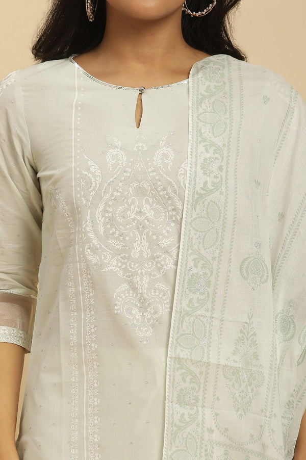 Green Printed Straight Kurta, Parallel Pants And Dupatta Set