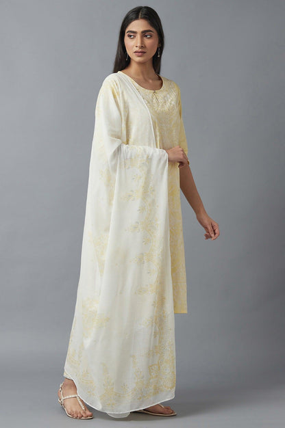 Yellow Embroidered kurta with Parallel Pants and Dupatta - wforwoman