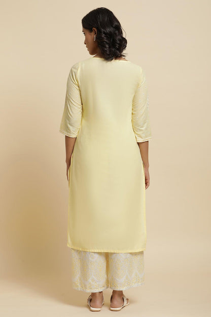 Yellow Glitter Printed Kurta &amp; Parallel Pants - wforwoman