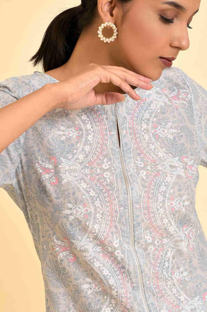 Light Blue Printed Kurta And Parallel Pants Set - wforwoman