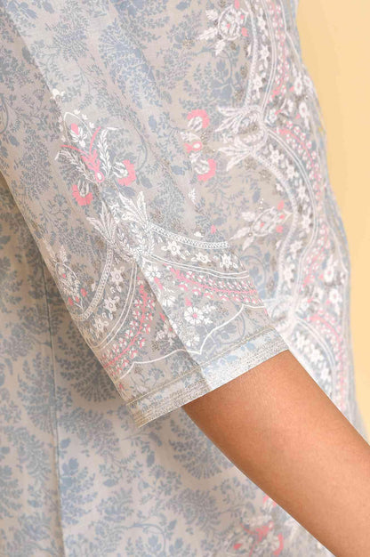 Light Blue Printed Kurta And Parallel Pants Set - wforwoman