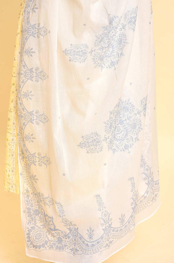 Yellow A-Line Embroidered Kurta, Pants And Dupatta Set