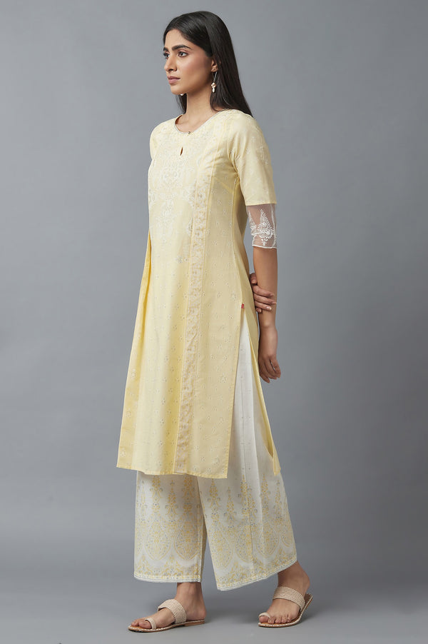 Yellow Mock Layer kurta & Palazzo Set