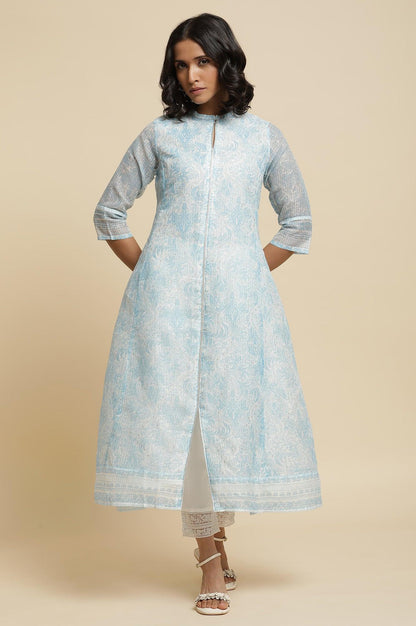 Blue Printed Kota Kurta &amp; Pants Set - wforwoman