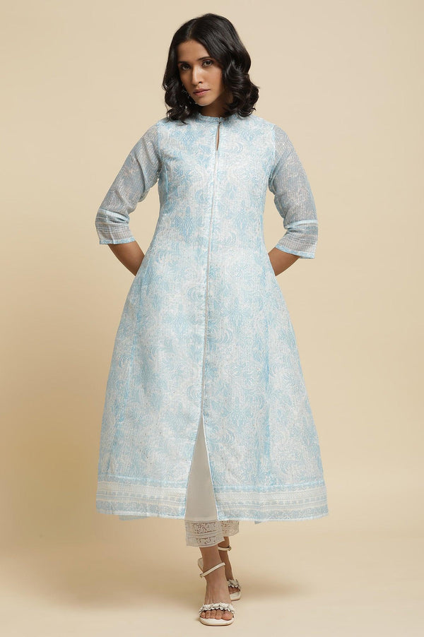 Blue Printed Kota Kurta & Pants Set