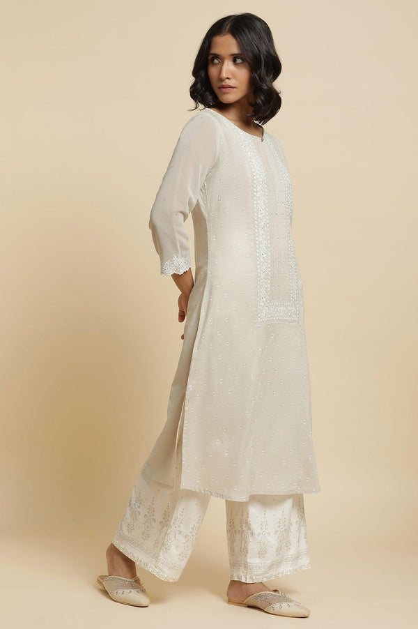 Grey Embroidered Kurta & Parallel Pants Set