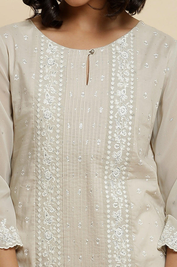 Grey Embroidered Kurta & Parallel Pants Set