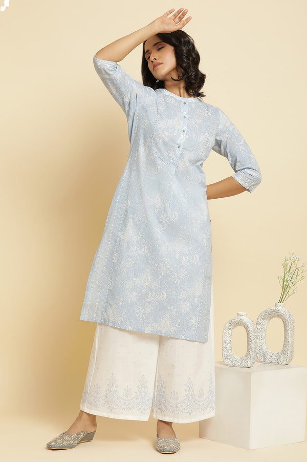 Blue Printed Kurta & Parallel Pants Set