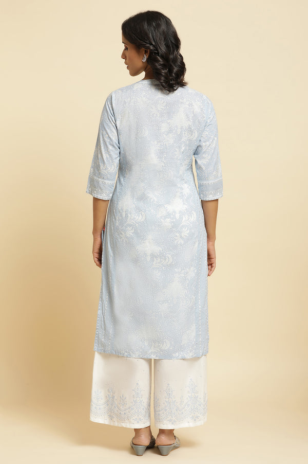 Blue Printed Kurta & Parallel Pants Set