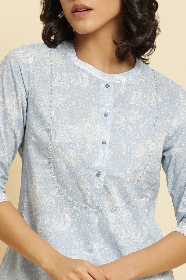 Blue Printed Kurta & Parallel Pants Set