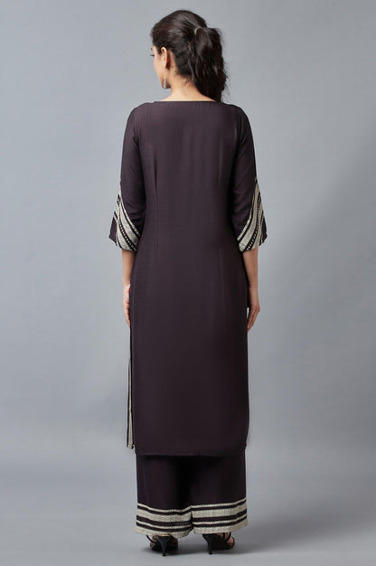 Black Embroidered kurta with Parallel Pants - wforwoman