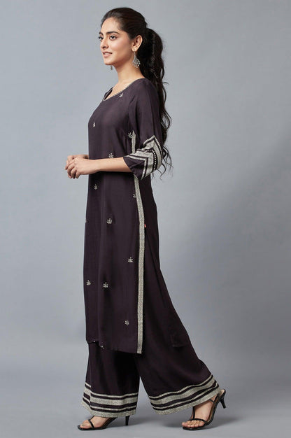Black Embroidered kurta with Parallel Pants - wforwoman