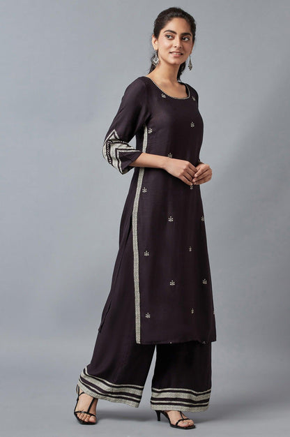 Black Embroidered kurta with Parallel Pants - wforwoman