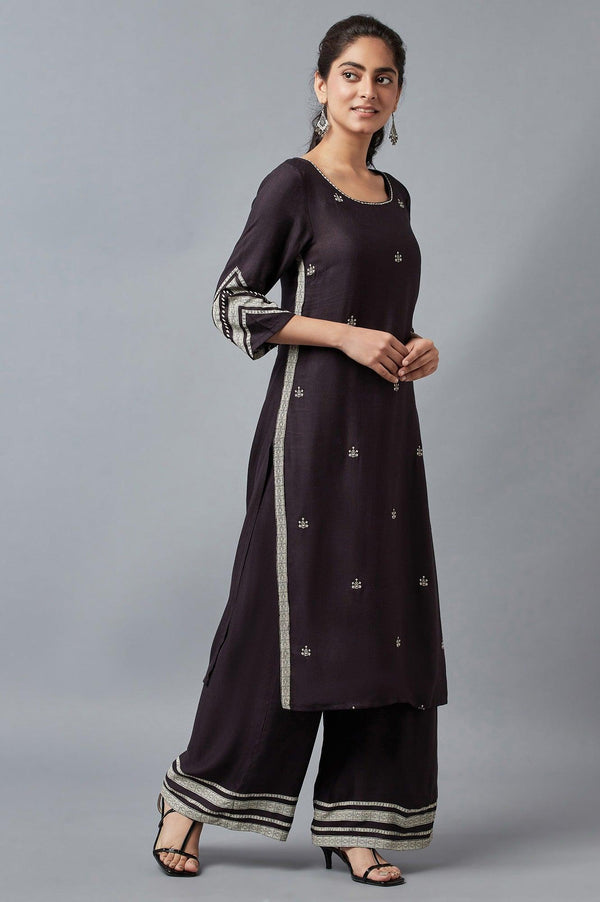Black Embroidered kurta with Parallel Pants