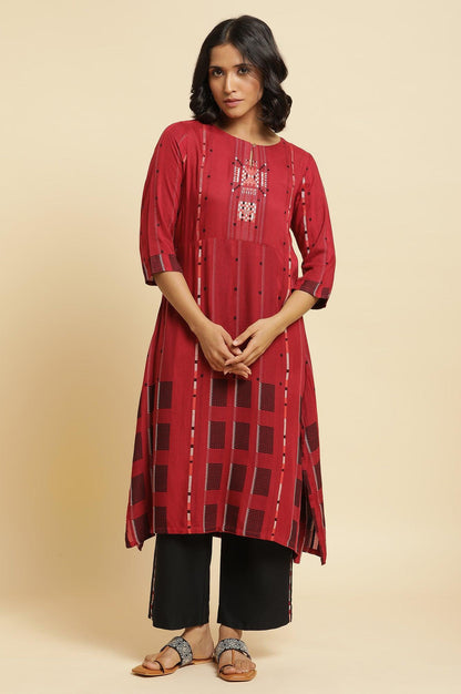 Tango Red Dobby Kurta &amp; Parallel Pants Set - wforwoman