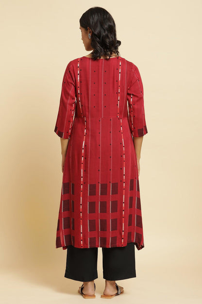 Tango Red Dobby Kurta &amp; Parallel Pants Set - wforwoman