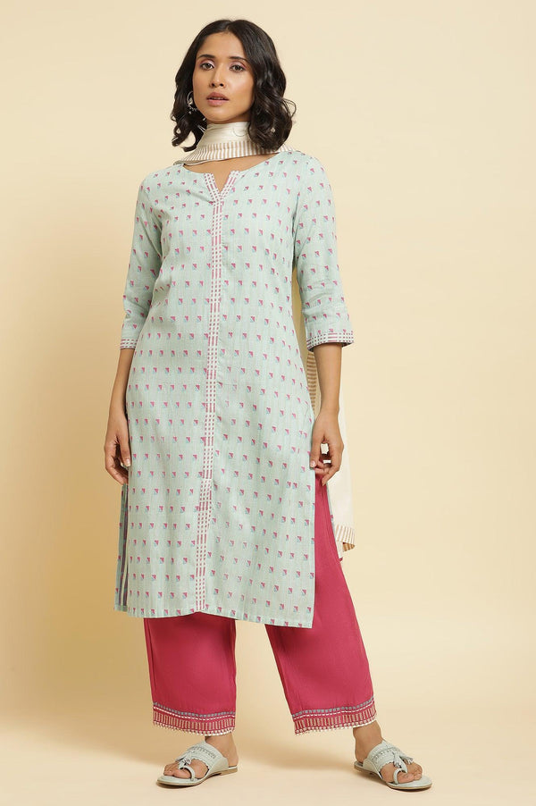 Light Blue Printed Kurta, Parallel Pants & Dupatta