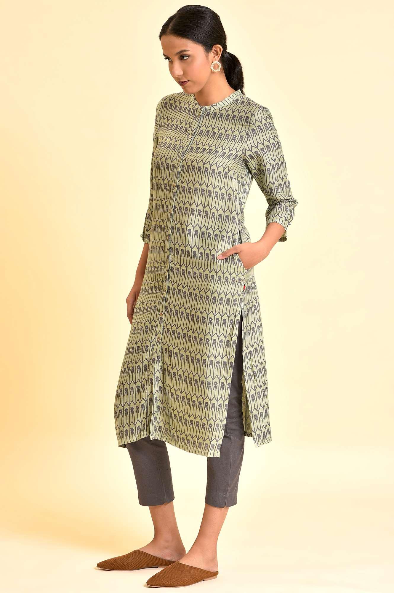 Pistachio Green Printed Kurta And Pants Set - wforwoman