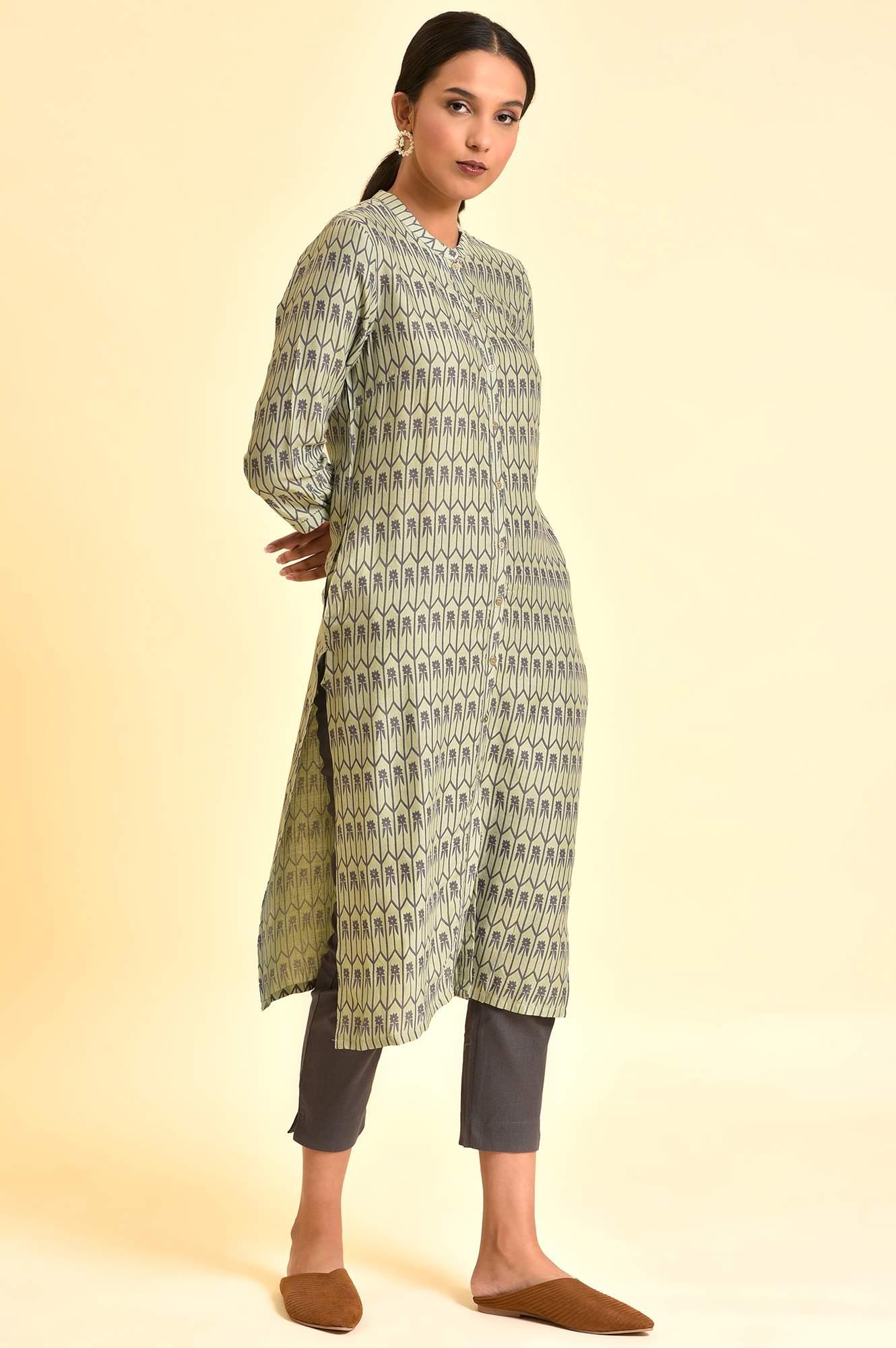 Pistachio Green Printed Kurta And Pants Set - wforwoman