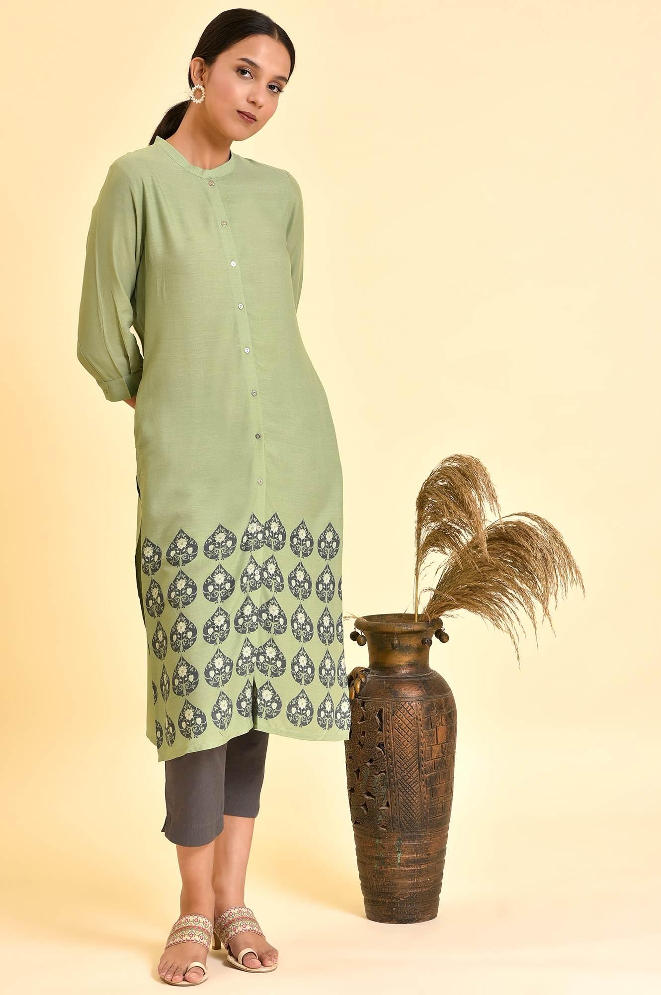 Fern Green Printed Kurta And Pants Set - wforwoman