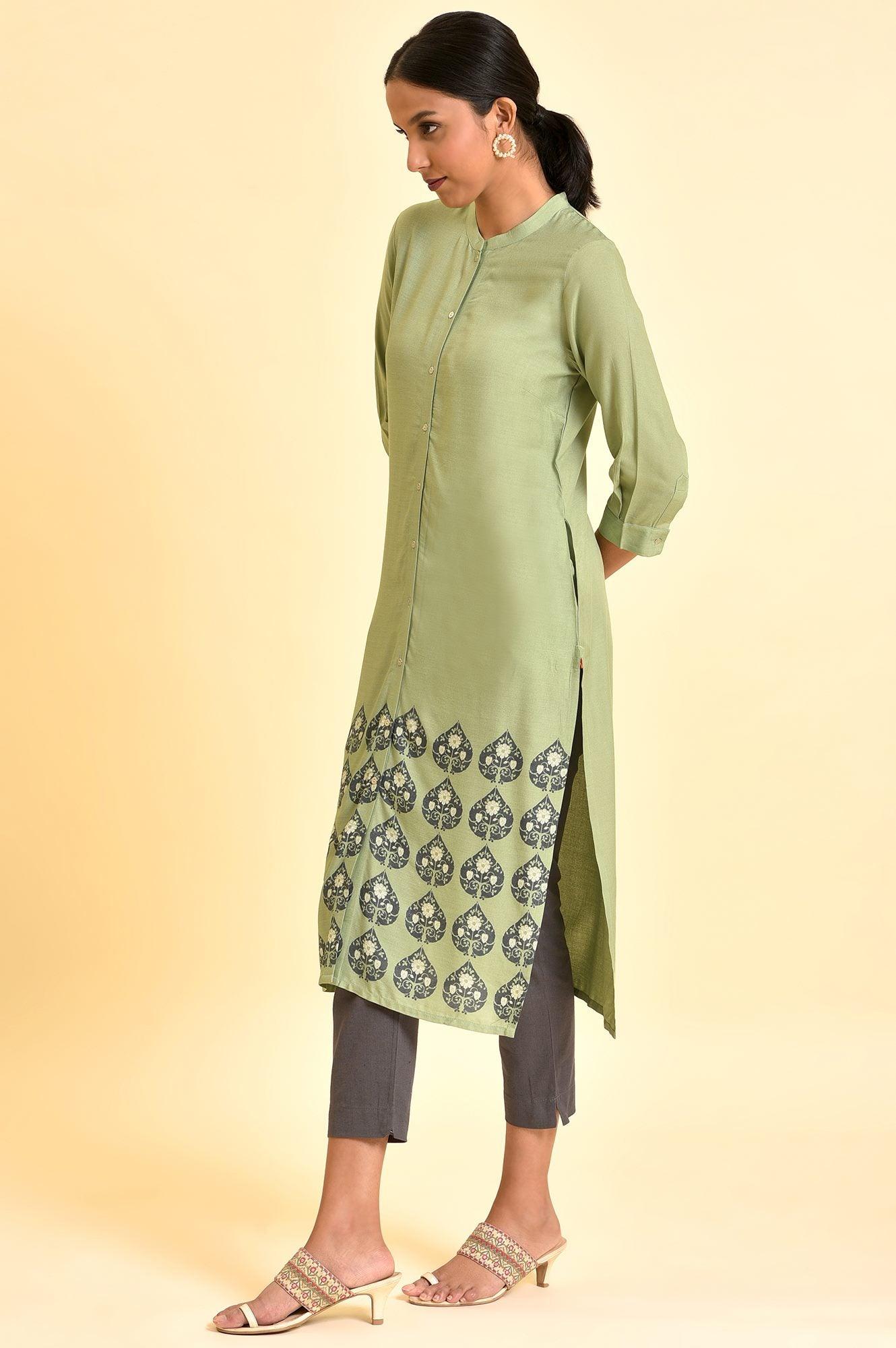 Fern Green Printed Kurta And Pants Set - wforwoman