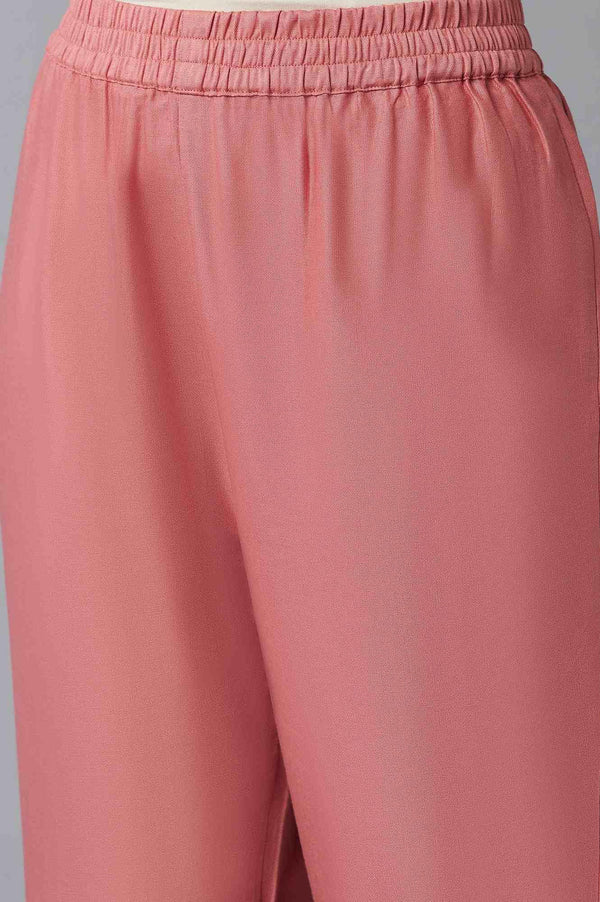 Light Red Dobby Collared-V kurta With Black Slim Pants And Dupatta